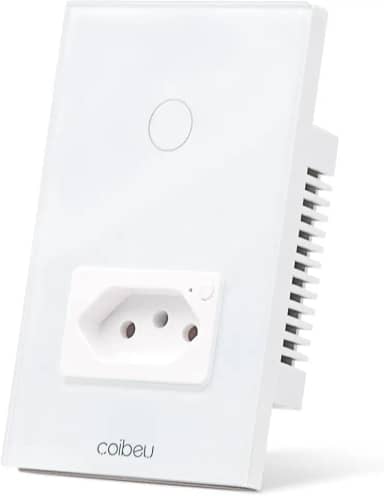 Interruptor Inteligente WiFi com Tomada, Interruptor Smart Sem Fio Doméstico Multifuncional, Controle Remoto de Eletrodomésticos Por Celulares, Branco, 1Botao, com neutro