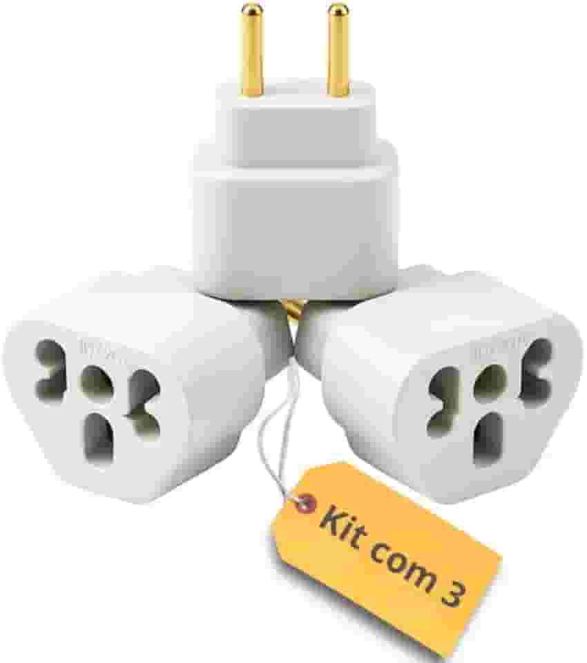 Kit com 03 Adaptadores de Tomada 10A e 20A Bivolt - Adaptador para Chapinhas, Secador de Cabelo, Ferro de Passar, Airfryer- Plugue Seguro para Eletrodomésticos e Eletrônicos até 250V