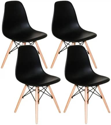 Kit 4 Cadeiras Charles Eames Eiffel Dsw Em Polipropileno Com Pés De Madeira Clara Versátil E Elegante Sala De Jantar Cozinha Bar, Preto