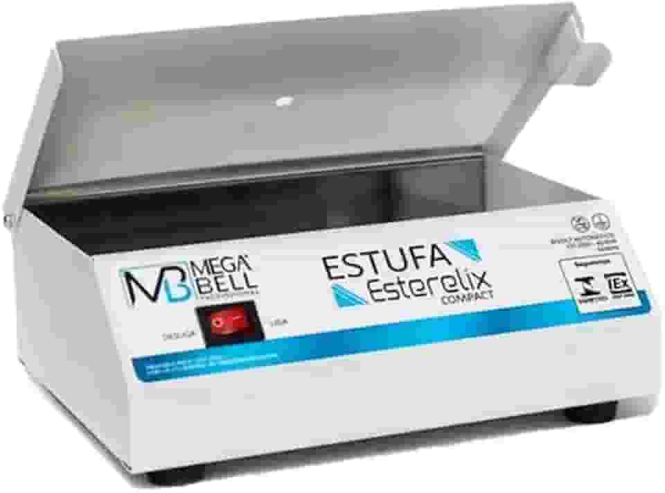 Estufa Esterelix Compact Mega Bell - Esterilização de Alicates e Ferramentas de Beleza - Aço Inox - Portátil - Atinge até 170°C
