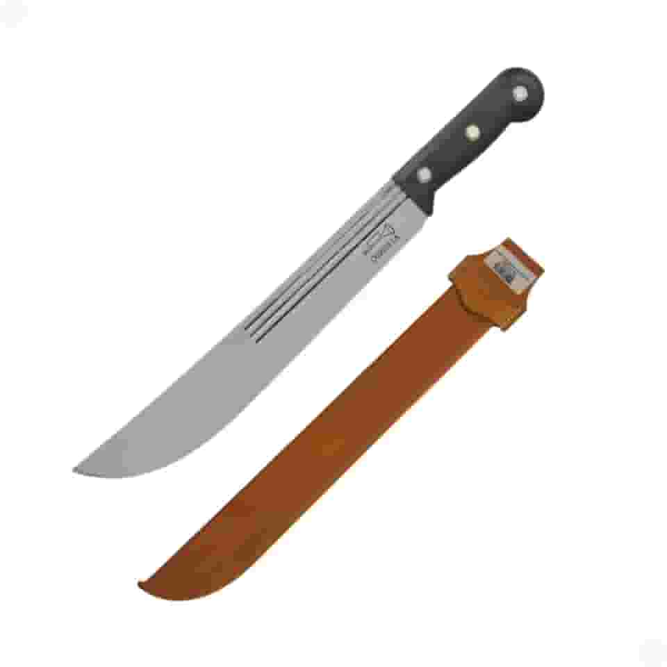 Facão Corneta Original 12" Aço Carbono 3 Listras Com Bainha De Couro Roçadeira Mato Pesado