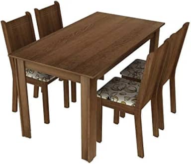 Conjunto Sala de Jantar Rosie Madesa Mesa Tampo de Madeira com 4 Cadeiras - Rustic/Lírio Bege