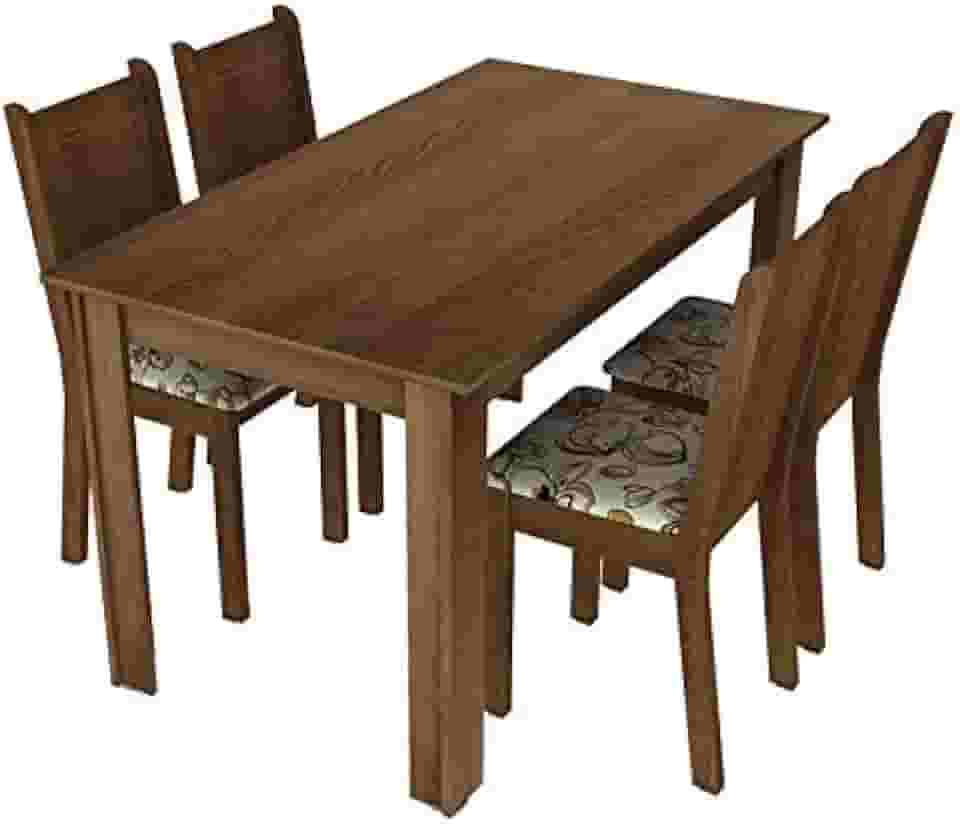 Conjunto Sala de Jantar Rosie Madesa Mesa Tampo de Madeira com 4 Cadeiras - Rustic/Lírio Bege