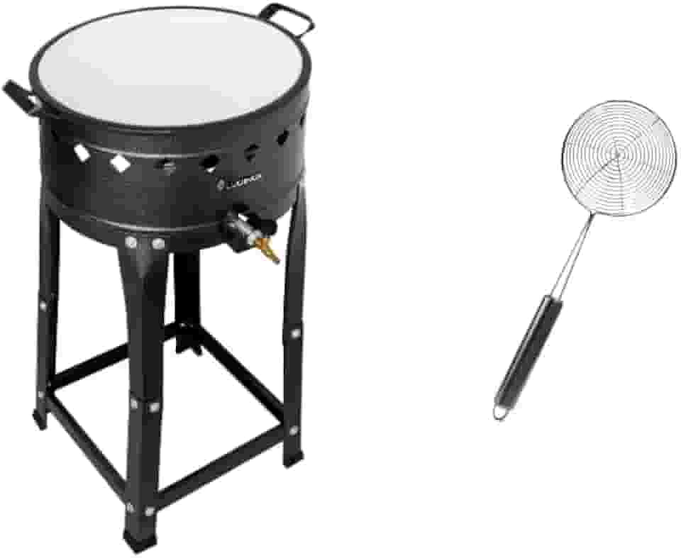 Fritadeira Industrial Fogão a gás Pasteleiro Com Tacho esmaltado + escumadeira