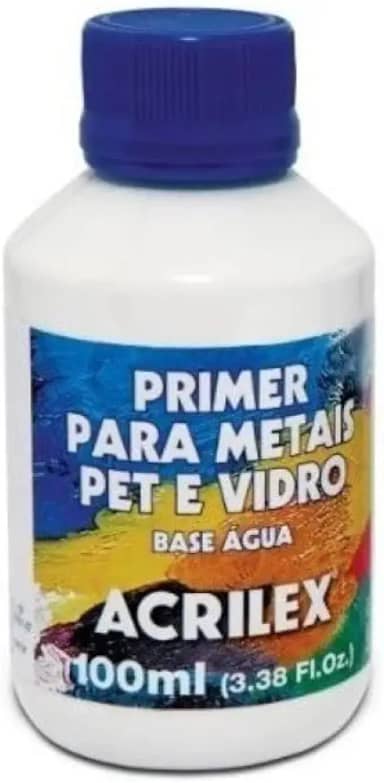 Primer Para Metais, PET e Vidro Branco 100ml Acrilex Proteção e Aderência Perfeita Secagem Uniforme Melhor Aderência da Tinta