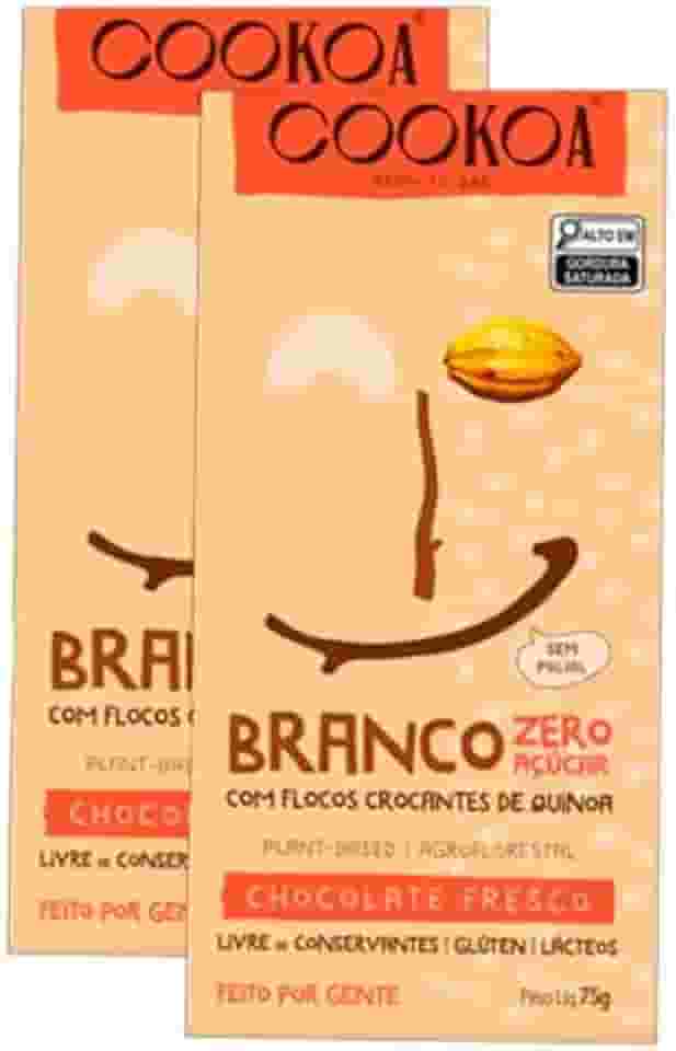 Kit 2X: Chocolate Branco Crocante Zero Açúcar Vegano Cookoa 75g