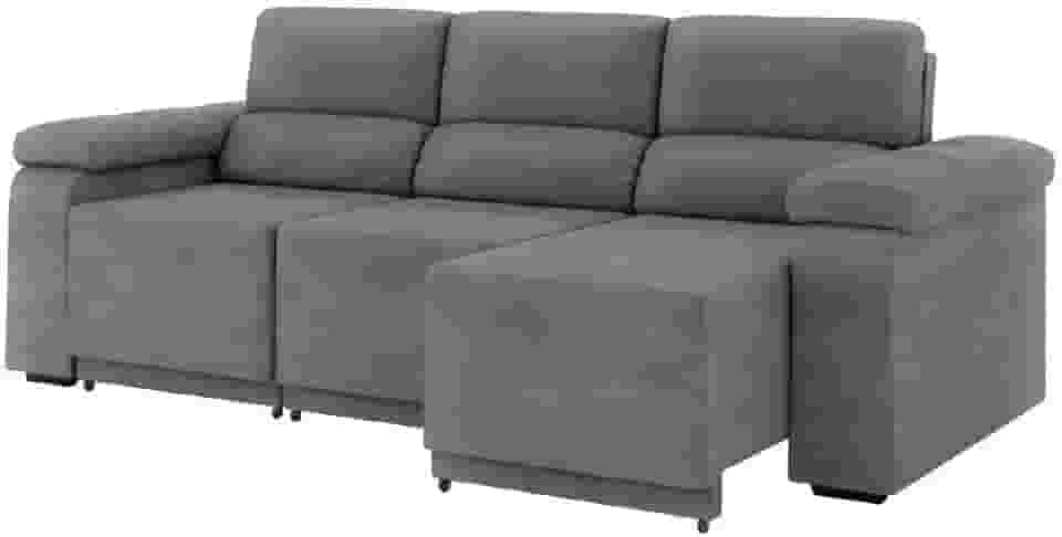 Sofá Retrátil Desmontável Suede 2,10m 3 Lugares Fox Cinza