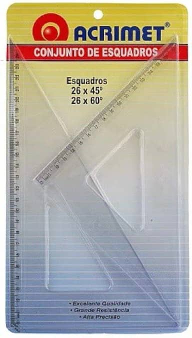 Esquadro Acrimet 568.0 escolar de 45 e 60 graus com 26 cm de comprimento