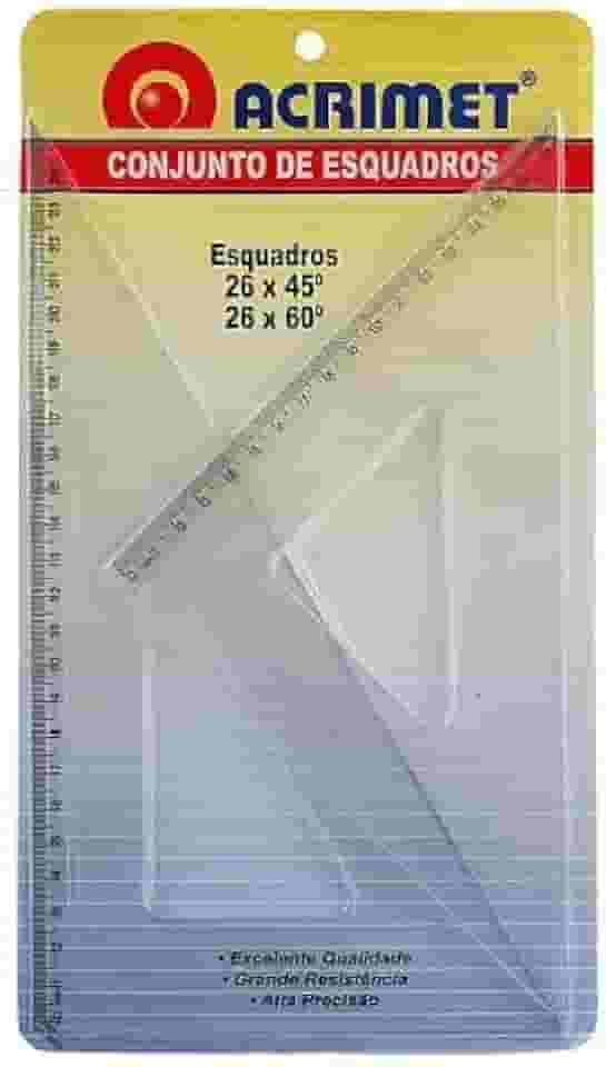 Esquadro Acrimet 568.0 escolar de 45 e 60 graus com 26 cm de comprimento