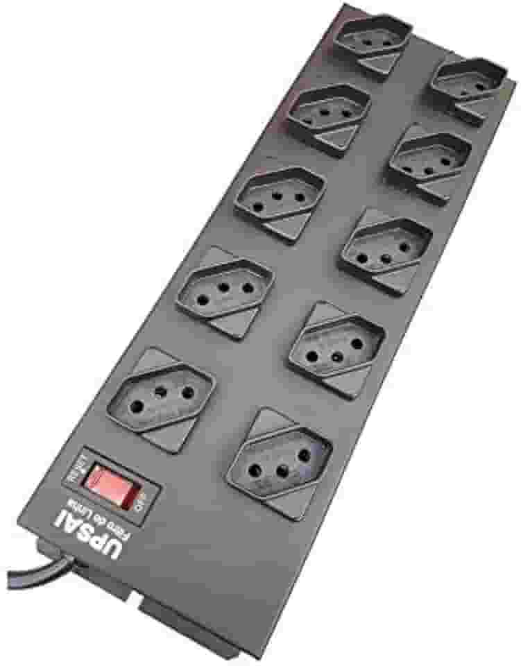 Filtro De Linha Régua Extensão 10 Tomadas Espaçadas Cabo 3 metros Preto Metálico Circuit Breaker Upsai