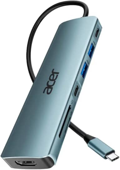 Acer HUB USB Acer ODK360 com cabo Tipo-C, 7 em 1 Chassi em alumínio e cabo de plástico flexível resistente