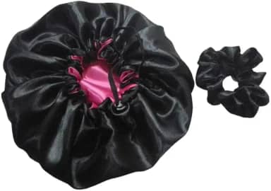 Genérico Touca de Cetim Dupla Face + Xuxinha de Cetim Preta com Pink - Acessório para Cabelo