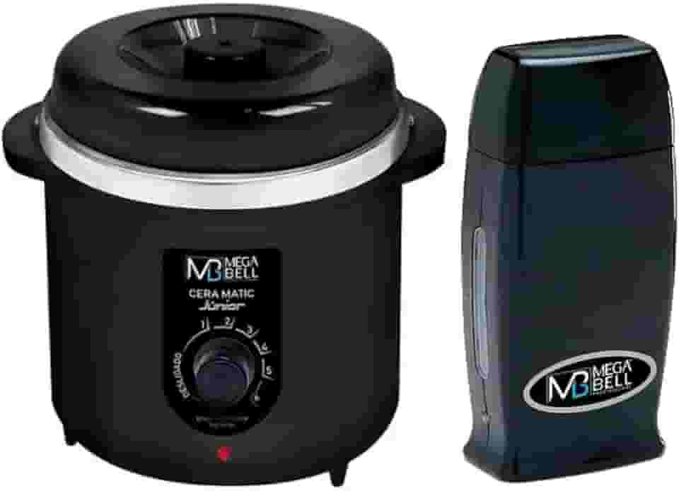 Kit Depilação Termocera 400gr Sem Refil Preta + Aquecedor de Cera Roll-on Preto Mega Bell