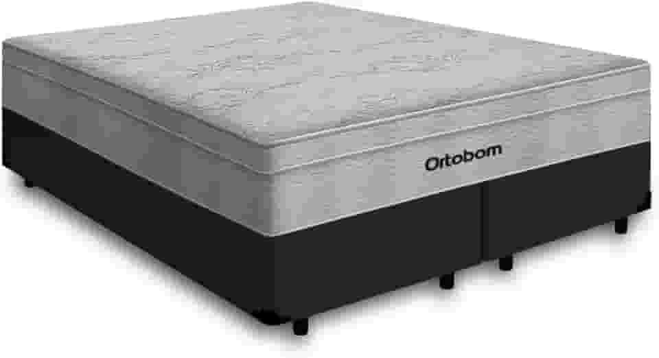 Cama Box + Colchão de Molas Ensacadas - AirTech SpringPocket - Ortobom (PRETO, Queen)