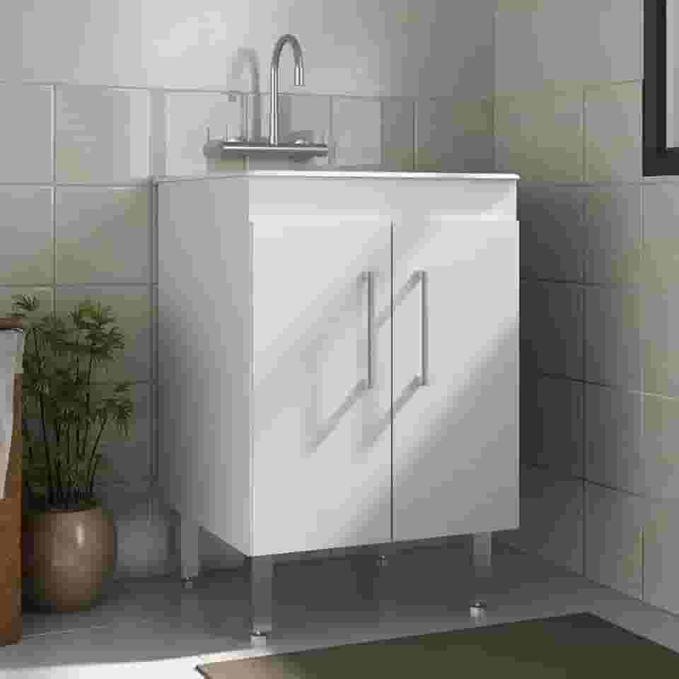 Tanque de Lavanderia 45 Litros com Gabinete 2 Portas Multimóveis Cr30038 Branco