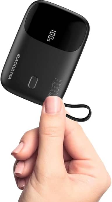 Carregador Portátil 10000mAh com Display LED, Mini Power Bank Rápido 22.5W com PD 3.0 e QC 3.0, USB-C Leve e Compatível com iPhone 16/15/14/13/12/11 e Samsung, Preto