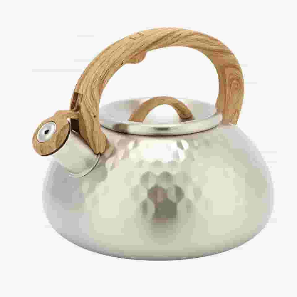 Chaleira Premium de Aço Inox Com Apito, Design Diamante, 3 Litros, Cabo de Silicone, Compatível Com Todos Os Tipos de Fogão, Indução, Gás, Elétrico -QHS