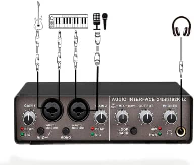 interface de audio,Placa de som profissional de canal duplo com USB 2.0 de alta velocidade, função de monitor para estúdio/gravação musical/gravação vocal/jogos/Alto-Falantes de Computador Acessórios