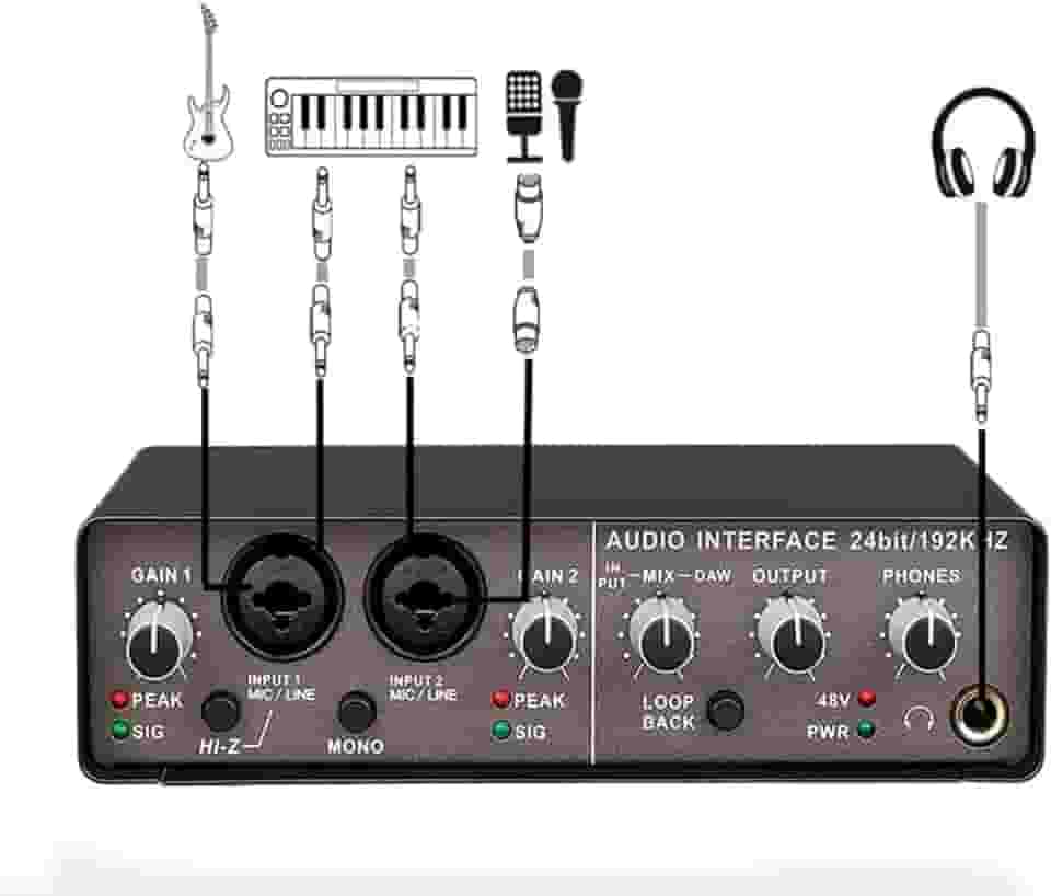 interface de audio,Placa de som profissional de canal duplo com USB 2.0 de alta velocidade, função de monitor para estúdio/gravação musical/gravação vocal/jogos/Alto-Falantes de Computador Acessórios