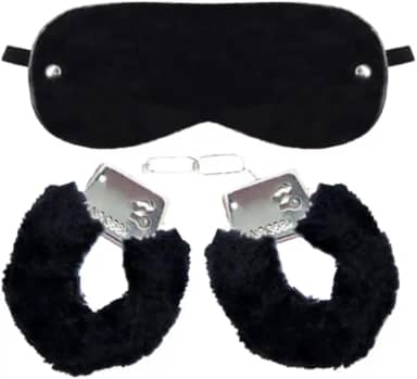 Kit Sado Algema Sexual de Metal com Pelúcia e Venda para Olhos