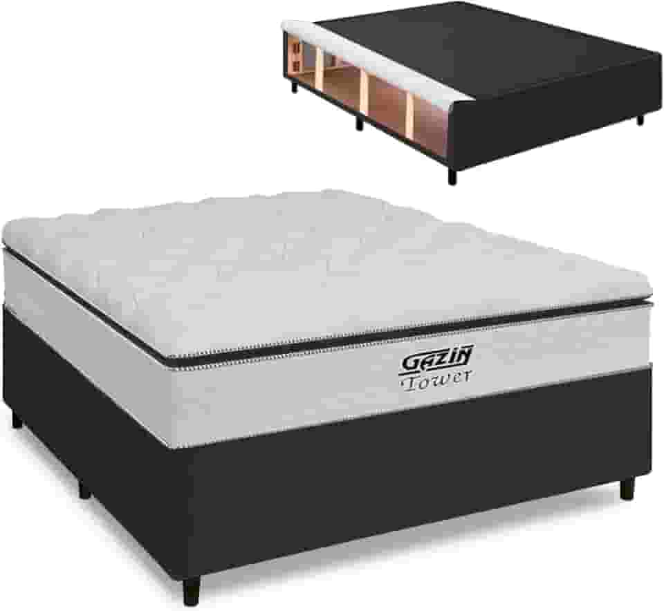 Cama Box Baú King Colchão com Molas Ensacadas 193x203x78cm Tower Branco/Preto