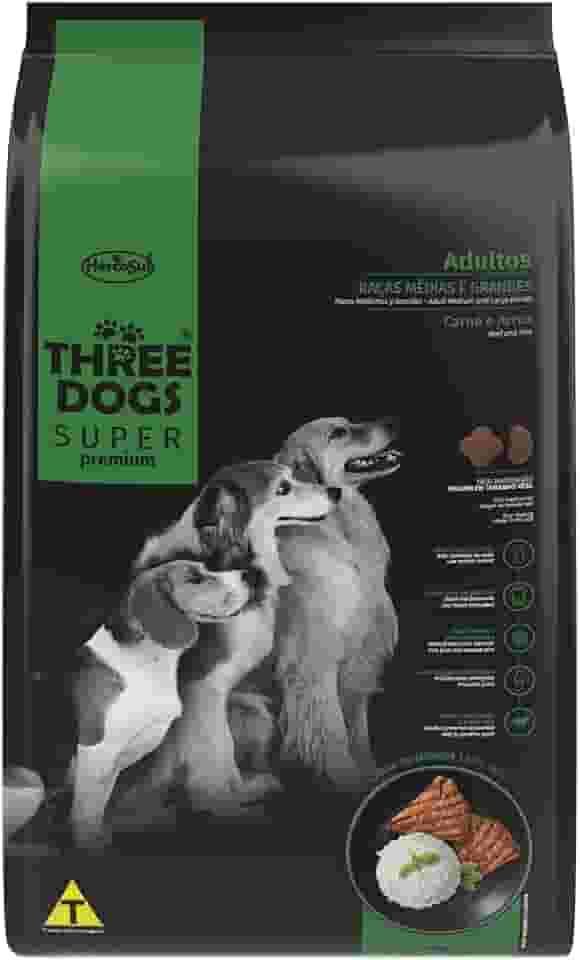 Three Dogs Ração Super Premium Adulto Médio E Grande Carne E Arroz 10 1Kg