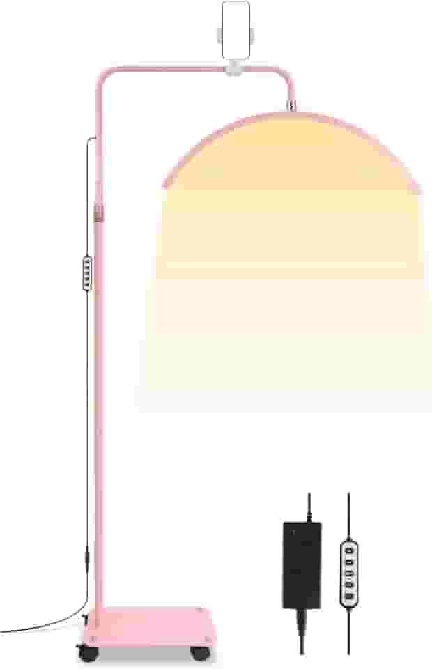 Ring Light Meia Lua com Roda, Suporte para Celular, 3 Tons E Brilho Ajustável (Rosa), Luz Meia Lua Manicure Estetica Abajur de Chão, Para Mesa Salao de Beleza, Manicure, Locais de Massagem