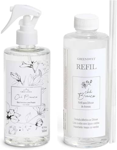 Kit Água Aromática 500ml E Refil De Difusor 300ml - Essência Chá Branco - Greenswet