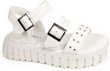 Sandália Papete Feminina Plataforma Blogueira Tratorada Rebites Metalizados