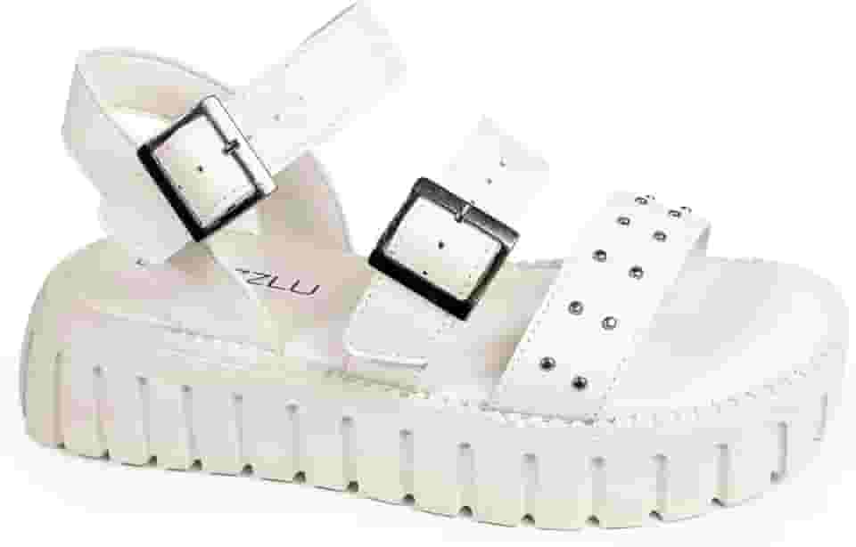 Sandália Papete Feminina Plataforma Blogueira Tratorada Rebites Metalizados