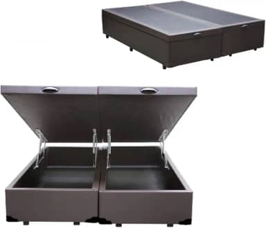 Cama Box KING SIZE com Bau Pistão a gás marrom corino Bipartido Blindado - 193x203 Real Comfort