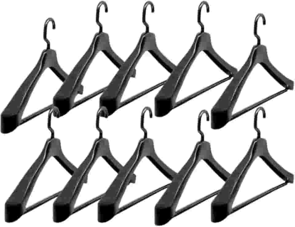 Kit 10 Cabides Anatômicos de Plástico Reforçado | com Gancho Giratório, 45x27cm | Ideal para Terno, Blazer, Casaco e Sobretudo | Preto