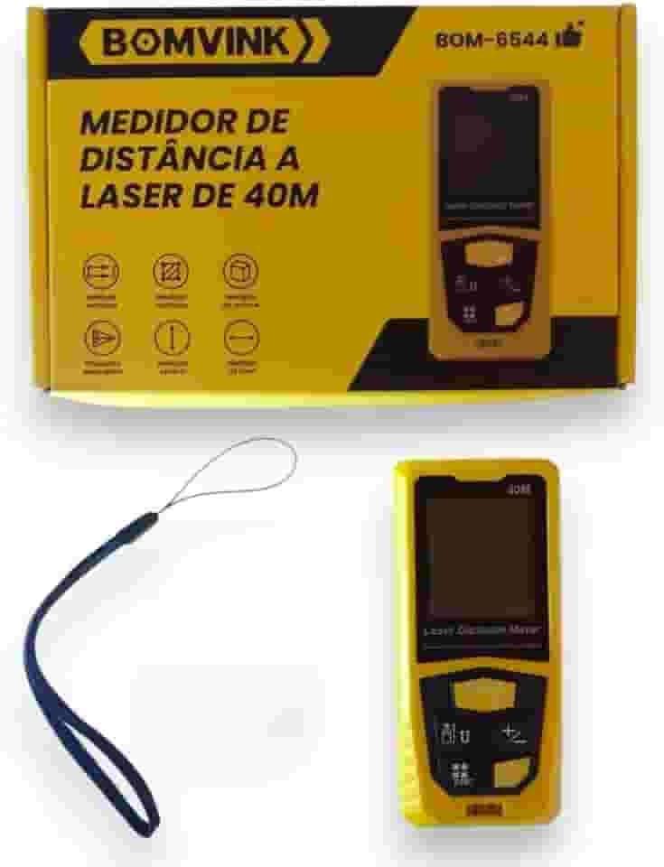 Medidor de Distância Trena a Laser 40m Precisão Display Iluminado Área Volume Pitágoras Medição Contínua Nível de Bolha Resistente a Água e Poeira Profissional