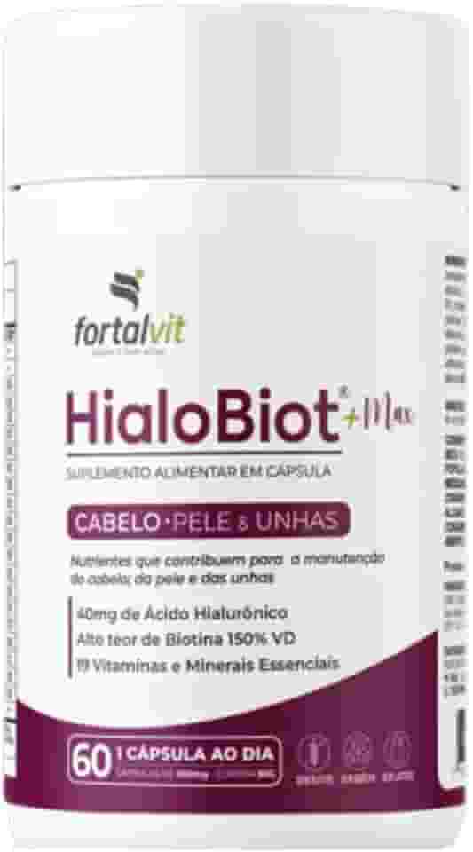 HIALOBIOT - Cabelo, Pele e Unhas - Ácido Hialurônico, Biotina Alto Teor, Longa Duração 2 Meses de Uso, 19 Vitaminas e Minerais Essenciais, 60 Cápsulas, HialoBiot, Fortalvit