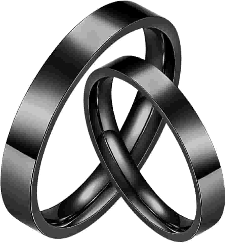 Par de Alianças Pretas Retas 4mm Banhado a Ouro 18k Noivado Casal Aliança Ouro