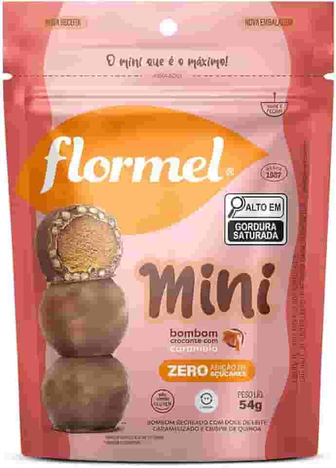 Mini Bombom Crocante com Caramelo FLORMEL Zero Açúcar -Pouch com 54g