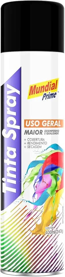 Tinta Spray Uso Geral 400ml, MUNDIAL PRIME, Preto Fosco, AE01000103