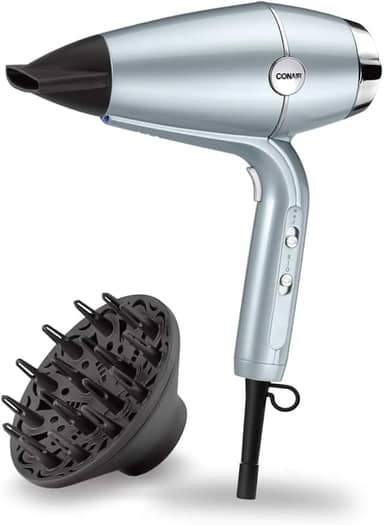 Secador de Cabelo Conair Hydro-Fusion com Difusor, 2 Velocidades, 2 Temperaturas 1875W Prateado 220V