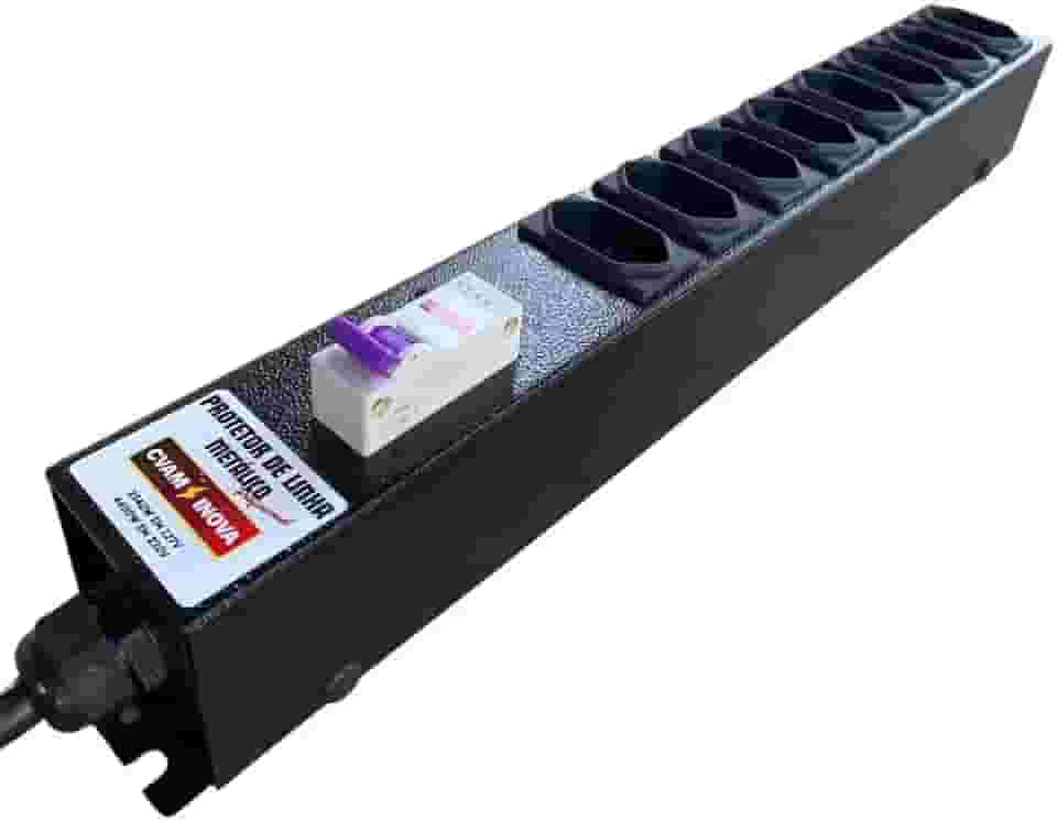 Filtro de Linha Profissional 20A com Disjuntor – 8 Tomadas – Estrutura Metálica Reforçada – CVAM – Ideal para Equipamentos de Alto Consumo