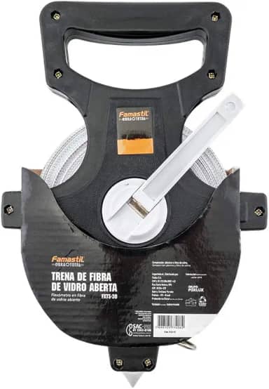 Famastil Trena de Fibra de Vidro Aberta Famastil – 50m x 13mm – Material em Fibra de Vidro – Manivela e Suporte – Ideal para grandes medições