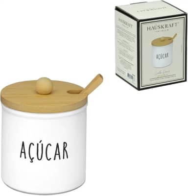 Haüskraft- Açucareiro de vidro com colher e tampa de bambu Doha 300 ml