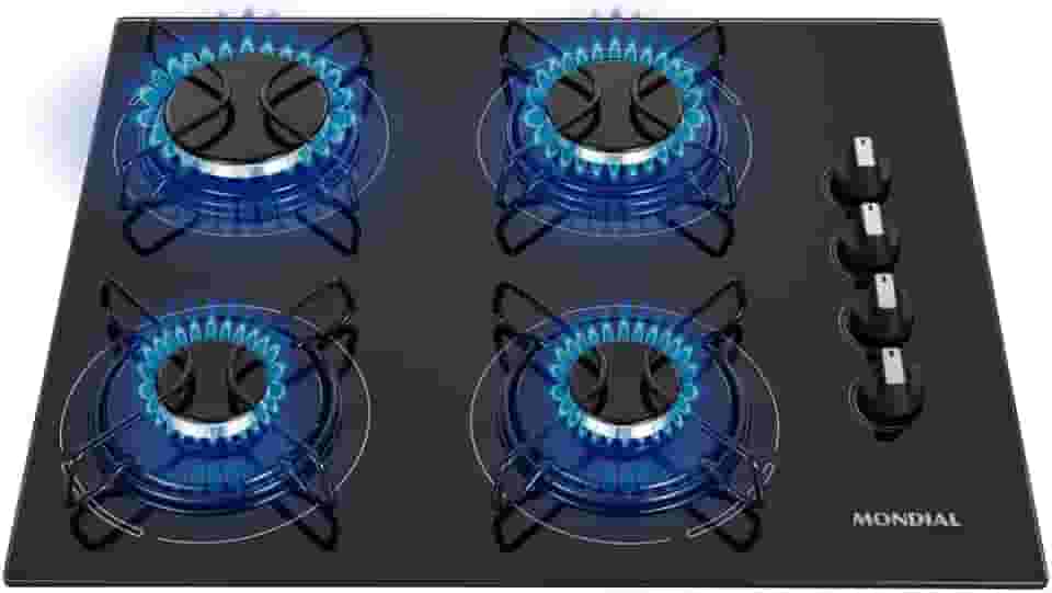 Cooktop a Gás, 4 Bocas, Mondial, Preto/Inox, Bivolt - CTG-01