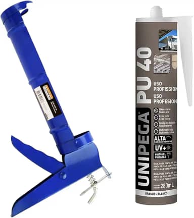Kit Aplicador de Silicone Fechado Starfer + Cola Adesivo Selante PU 40 Branco 400g Unipega Construção e Vedação