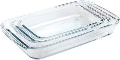 Conjunto de Travessas de Vidro Retangulares para Servir – Kit com 3 Peças (1L, 1,6L e 2,2L) | Travessa de Vidro para Mesa Posta, Cozinha e Refeições