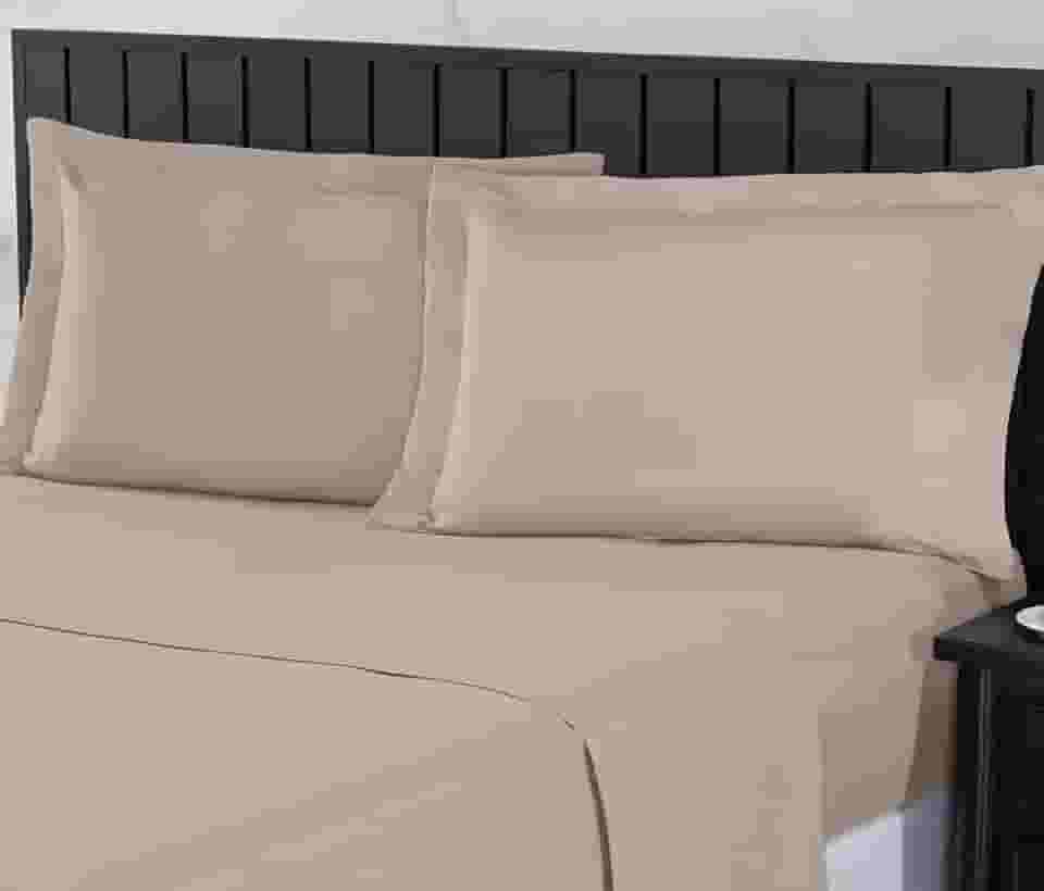 Jogo de Cama Casal 400 Fios Percal 04 Peças Com Lençol de Cima e Aba Americana, Antiácaro, Anti-pilling com Toque Macio - Bege, Casal