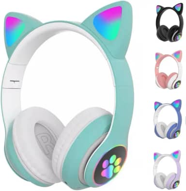 Fone Orelhas GATO Sem Fio COM LED Bluetooth Música Infantil COLORIDO GATINHO HEADSET HEADPHONE CRIANÇA LED MUDA DE COR GAMER (LILÁS)