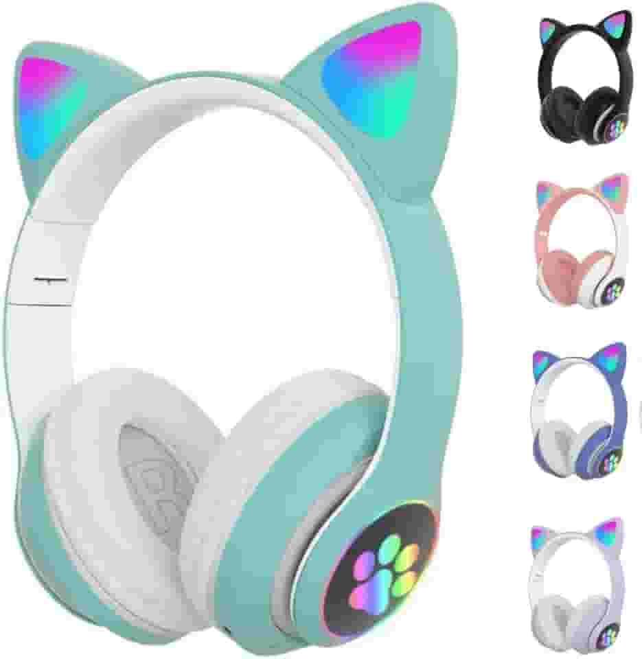 Fone Orelhas GATO Sem Fio COM LED Bluetooth Música Infantil COLORIDO GATINHO HEADSET HEADPHONE CRIANÇA LED MUDA DE COR GAMER (LILÁS)