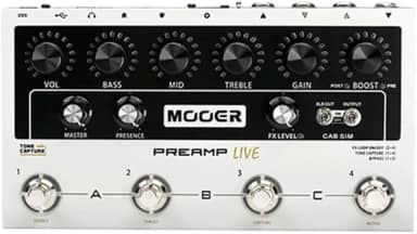 Mooer Pedal Preamp Live M999, para Guitarra, USB, Saída XLR Balanceada MIDI In e Out, Impulse Response, 12 Canais, Tone Capture, Impulse Response, Interface de Áudio