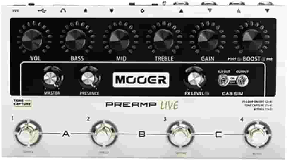 Mooer Pedal Preamp Live M999, para Guitarra, USB, Saída XLR Balanceada MIDI In e Out, Impulse Response, 12 Canais, Tone Capture, Impulse Response, Interface de Áudio