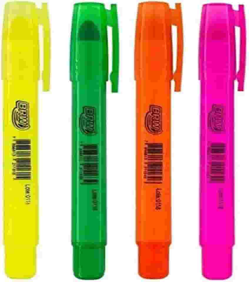 Caneta Marca Texto Fluorescente Gel 4 Cores, BRW